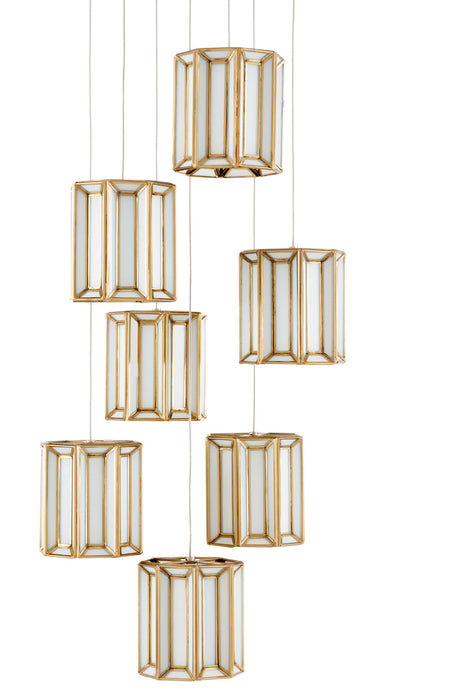 Currey and Company - 9000-0890 - Seven Light Pendant - Antique Brass/White/Painted Silver