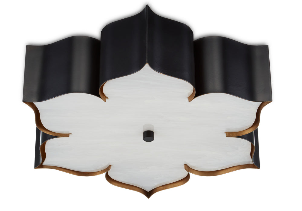 Currey and Company - 9999-0060 - Two Light Flush Mount - Satin Black /Contemporary Gold Leaf
