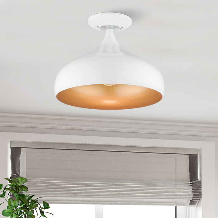 Livex Lighting - 41050-69 - One Light Semi-Flush Mount - Amador - Shiny White w/ Polished Chromes