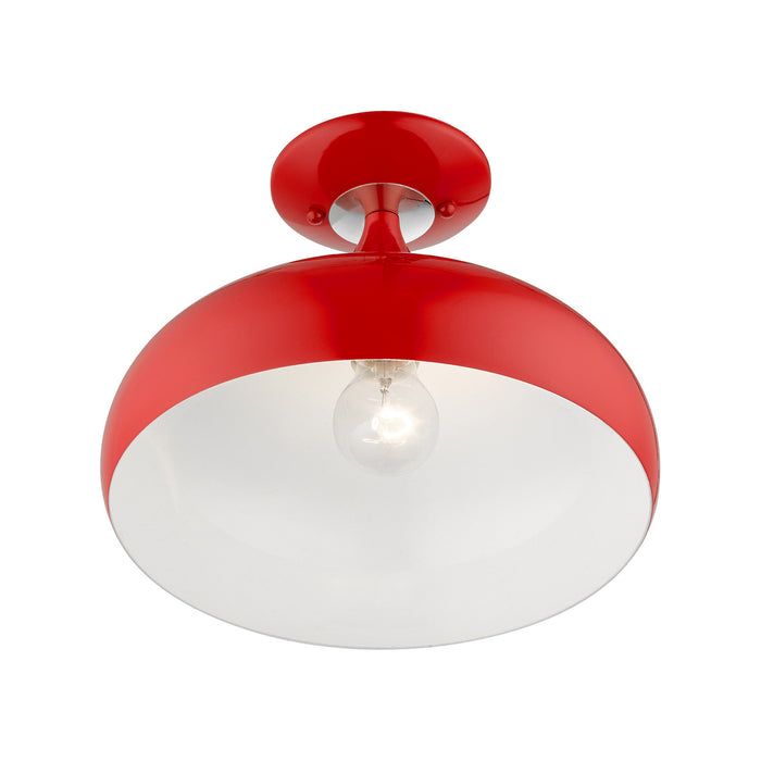 Livex Lighting - 41050-72 - One Light Semi-Flush Mount - Amador - Shiny Red w/ Polished Chromes