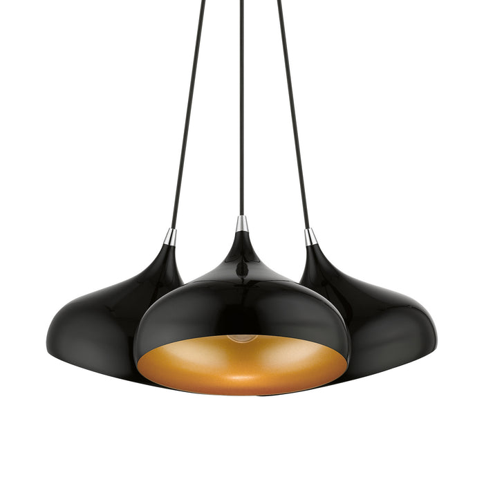 Livex Lighting - 41053-68 - Three Light Pendant - Amador - Shiny Black w/ Polished Chromes