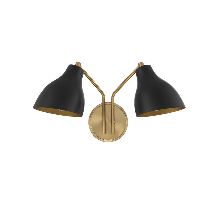 Meridian - M90075MBKNB - Two Light Wall Sconce - Matte Black with Natural Brass