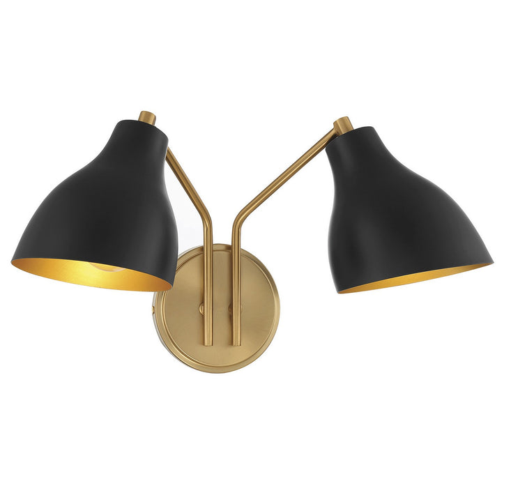 Meridian - M90075MBKNB - Two Light Wall Sconce - Matte Black with Natural Brass