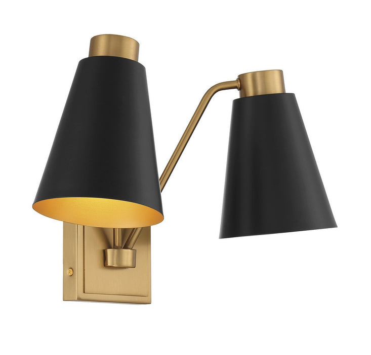 Meridian - M90076MBKNB - Two Light Wall Sconce - Matte Black with Natural Brass