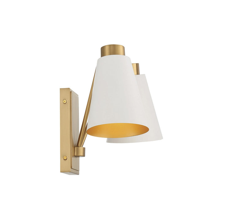 Meridian - M90076WHNB - Two Light Wall Sconce - White with Natural Brass