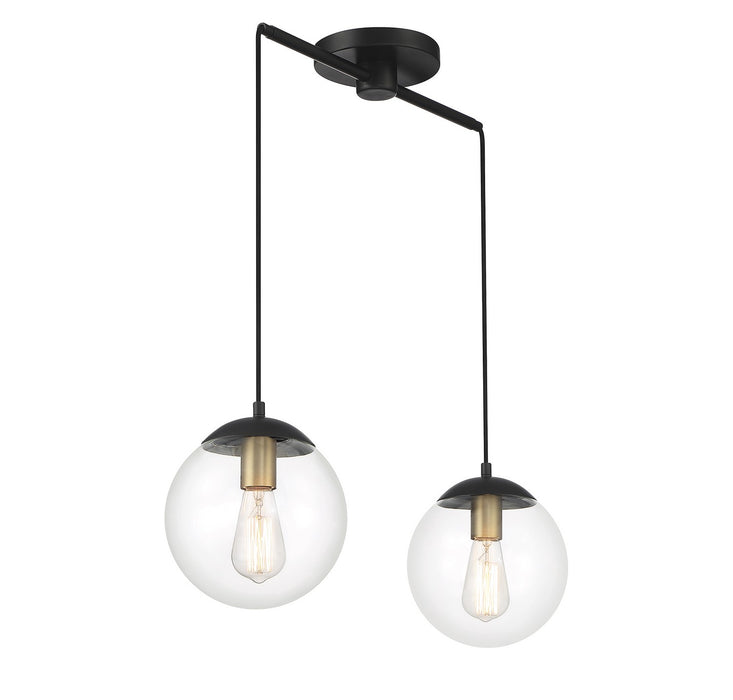 Meridian - M100110MBKNB - Two Light Chandelier - Matte Black with Natural Brass