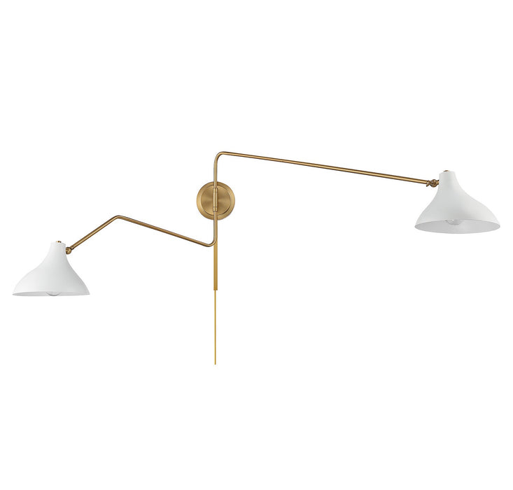 Meridian - M90088WHNB - Two Light Wall Sconce - White with Natural Brass