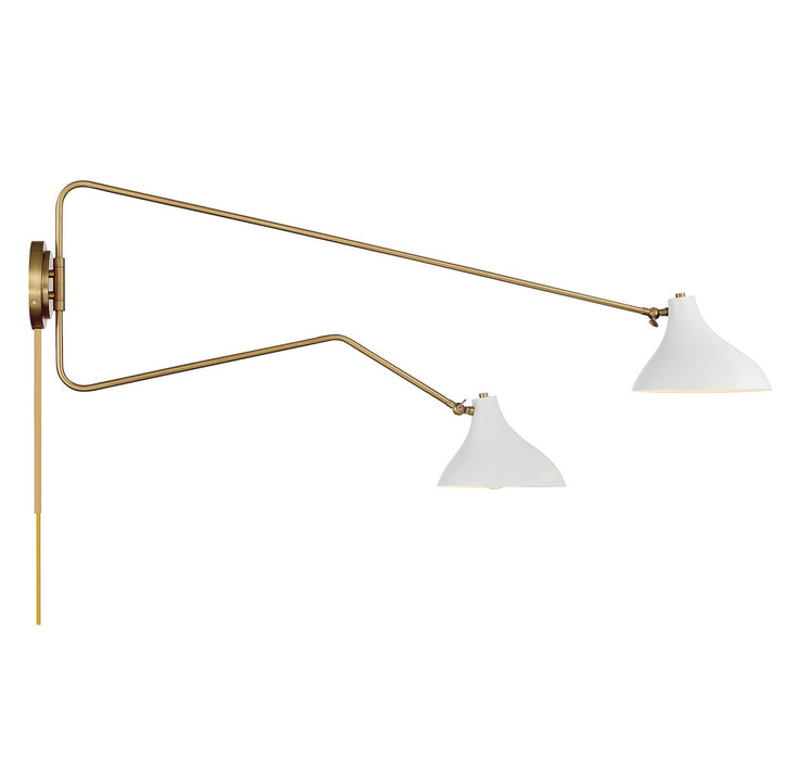 Meridian - M90088WHNB - Two Light Wall Sconce - White with Natural Brass