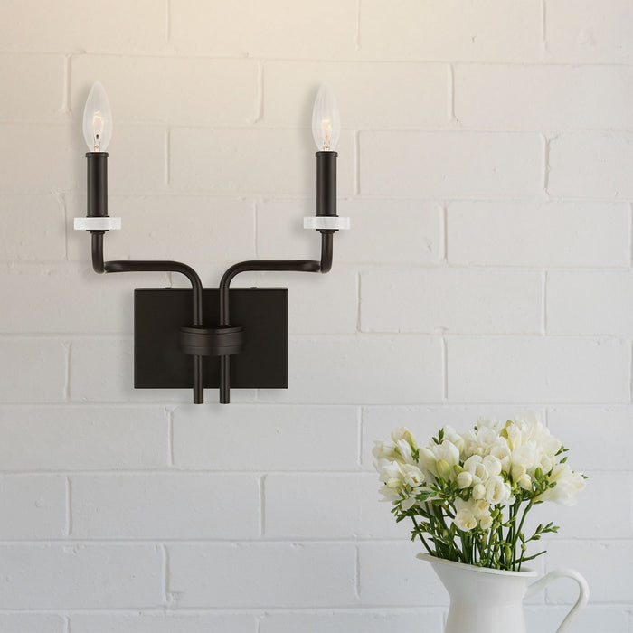 Uttermost - 22551 - Two Light Wall Sconce - Ebony Elegance - Matte Black With White Marble