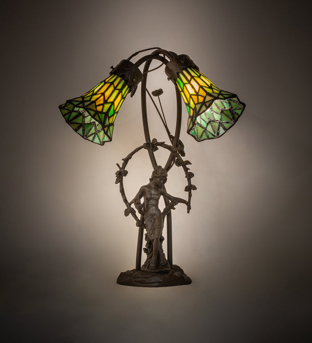 Meyda Tiffany - 251677 - Two Light Table Lamp - Stained Glass Pond Lily - Mahogany Bronze