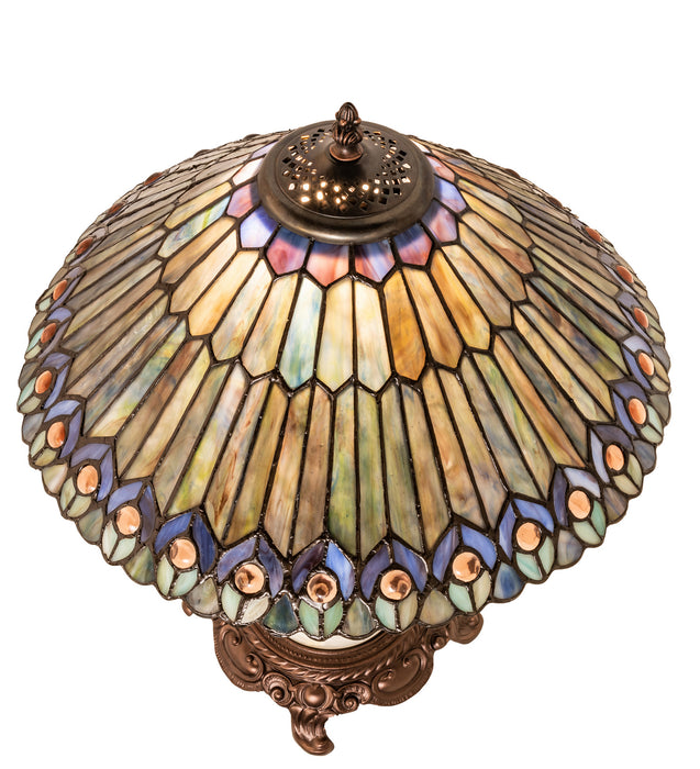 Meyda Tiffany - 251928 - One Light Table Lamp - Tiffany Jeweled Peacock - Mahogany Bronze