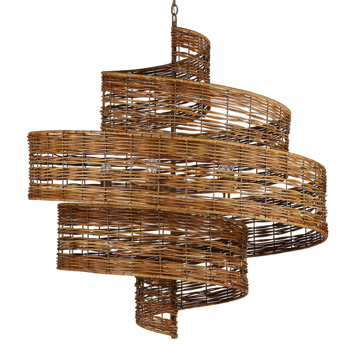 Currey and Company - 9000-0925 - Five Light Chandelier - Khaki/Natural Rattan