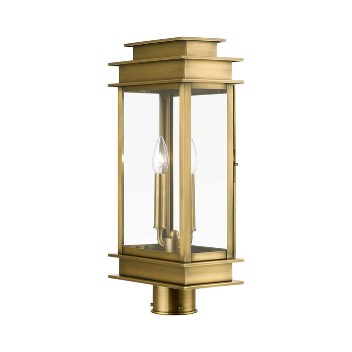 Livex Lighting - 2017-01 - Two Light Outdoor Post Top Lantern - Princeton - Antique Brass with Polished Chrome Stainless Steel Reflector