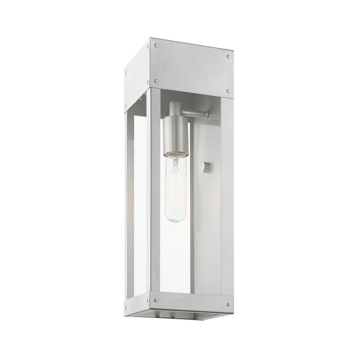 Livex Lighting - 20873-81 - One Light Outdoor Wall Lantern - Barrett - Painted Satin Nickel with Brushed Nickel Candle