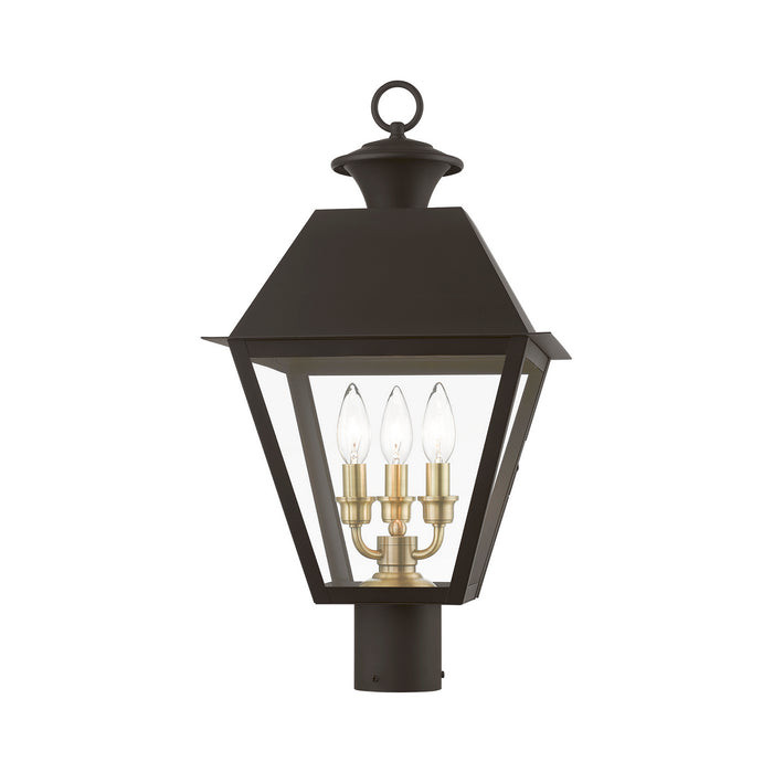 Livex Lighting - 27219-07 - Three Light Outdoor Post Top Lantern - Wentworth - Bronze with Antique Brass Finish Cluster