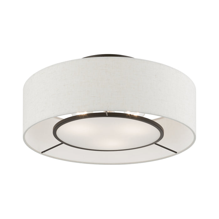 Livex Lighting - 40143-92 - Three Light Semi-Flush Mount - Ellsworth - Brushed Nickel with Shiny White