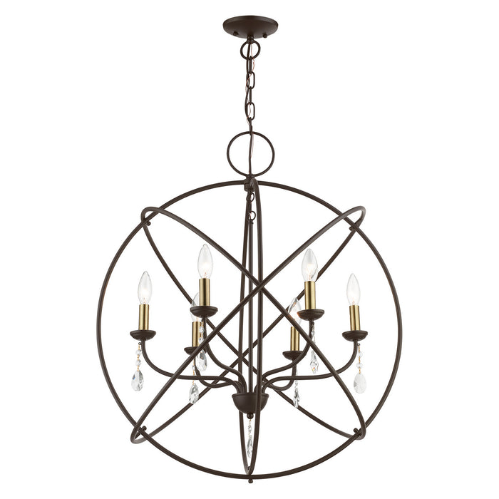 Livex Lighting - 40906-07 - Six Light Pendant Chandelier - Aria - Bronze with Antique Brass Finish Candles