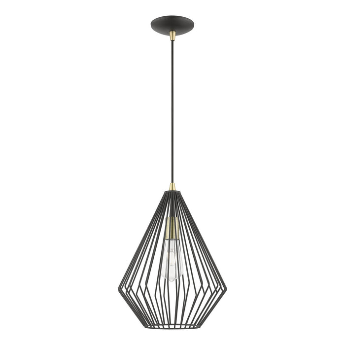 Livex Lighting - 41325-14 - One Light Pendant - Linz - Textured Black with Antique Brass