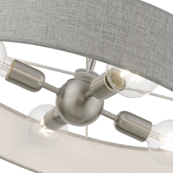 Livex Lighting - 46144-91 - Four Light Pendant - Elmhurst - Brushed Nickel with Shiny White