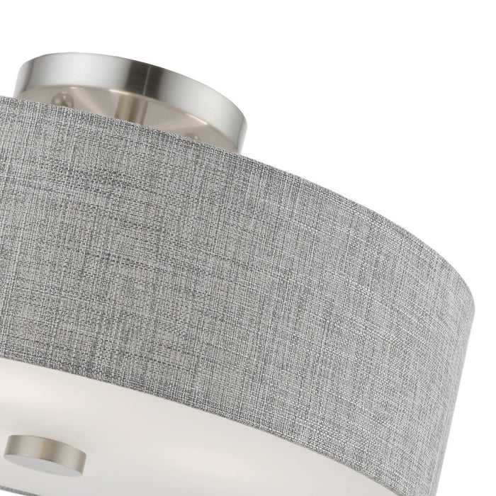 Livex Lighting - 46743-91 - Three Light Semi-Flush Mount - Dakota - Brushed Nickel with Shiny White
