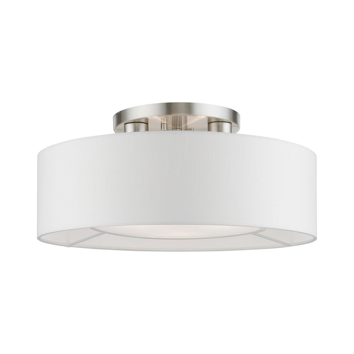 Livex Lighting - 47173-91 - Three Light Semi-Flush Mount - Gilmore - Brushed Nickel with Shiny White