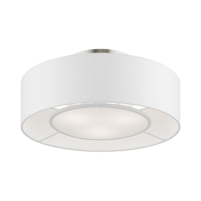 Livex Lighting - 47173-91 - Three Light Semi-Flush Mount - Gilmore - Brushed Nickel with Shiny White