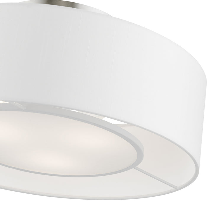 Livex Lighting - 47173-91 - Three Light Semi-Flush Mount - Gilmore - Brushed Nickel with Shiny White