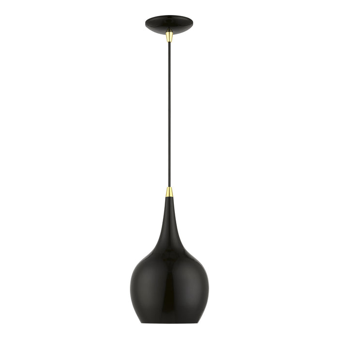 Livex Lighting - 49016-68 - One Light Mini Pendant - Andes - Shiny Black with Polished Brass