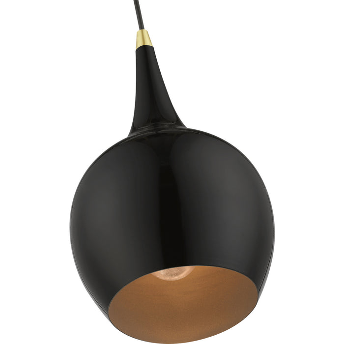 Livex Lighting - 49016-68 - One Light Mini Pendant - Andes - Shiny Black with Polished Brass