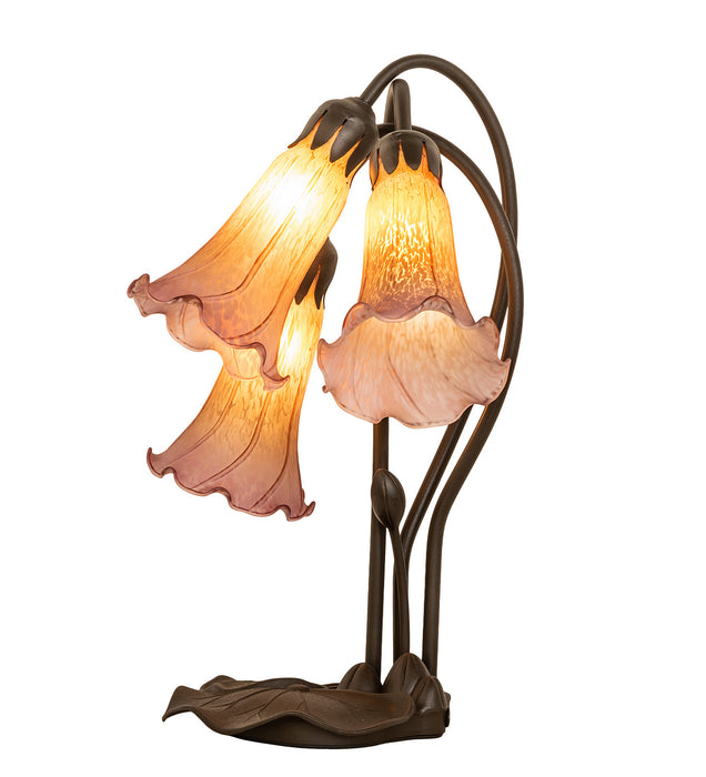 Meyda Tiffany - 129165 - Three Light Table Lamp - Amber/Purple Pond Lily - Mahogany Bronze