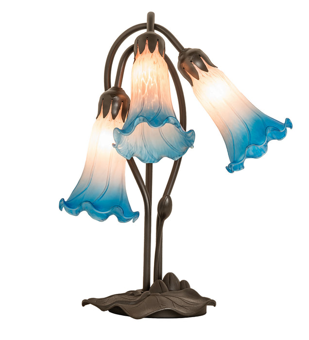 Meyda Tiffany - 254157 - Three Light Table Lamp - Pink/Blue Pond Lily - Mahogany Bronze