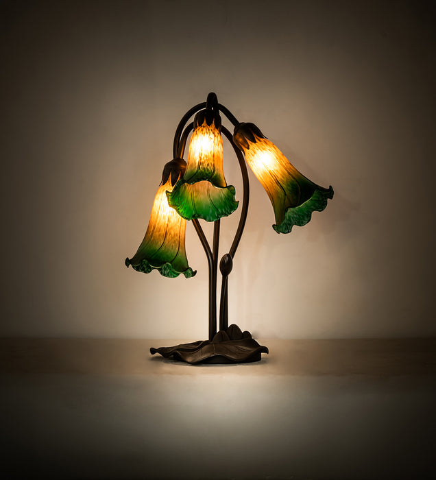 Meyda Tiffany - 254243 - Three Light Table Lamp - Amber/Green Pond Lily - Mahogany Bronze