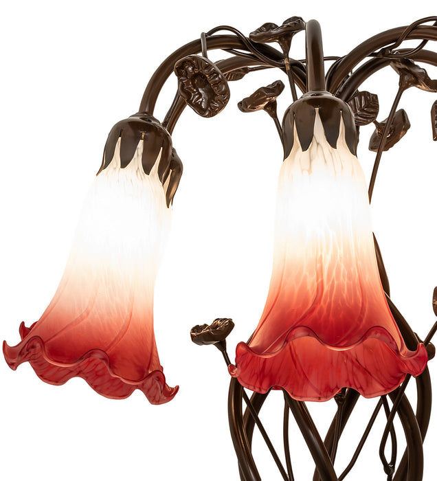 Meyda Tiffany - 255809 - Six Light Table Lamp - Red/White Pond Lily - Mahogany Bronze