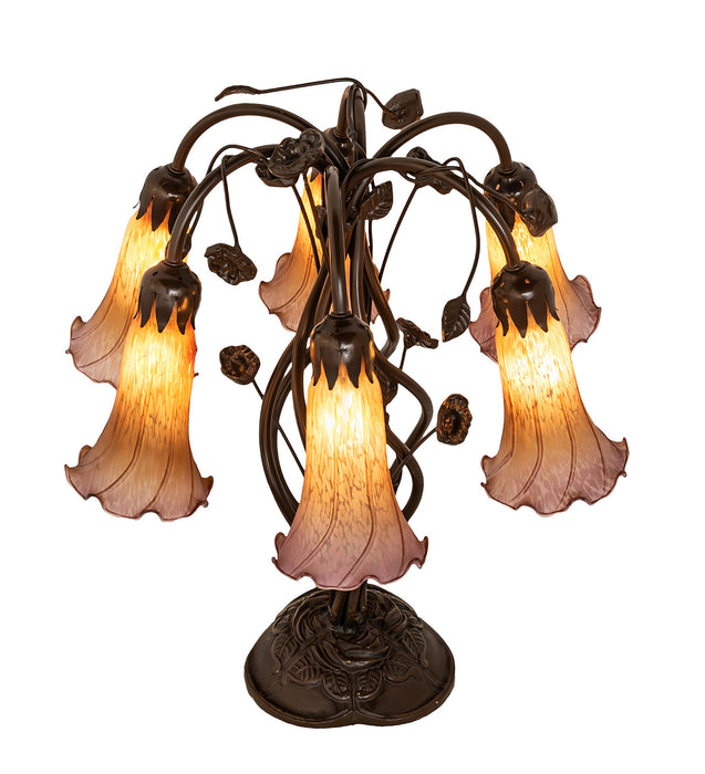 Meyda Tiffany - 255810 - Six Light Table Lamp - Amber/Purple Pond Lily - Mahogany Bronze