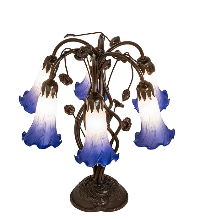 Meyda Tiffany - 255820 - Six Light Table Lamp - Blue/White Pond Lily - Mahogany Bronze