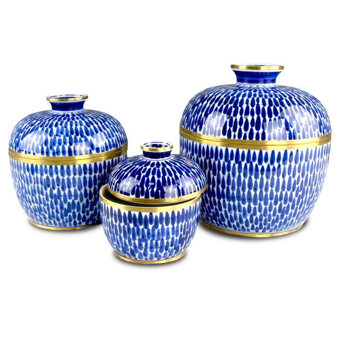 Currey and Company - 1200-0661 - Jar Set of 3 - Blue/White/Brass