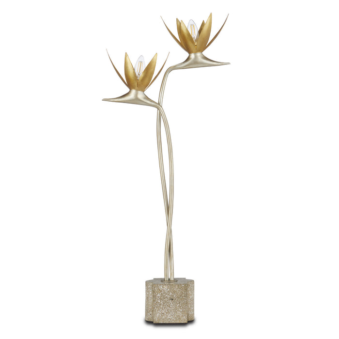 Currey and Company - 6000-0855 - Two Light Table Lamp - Contemporary Silver Leaf/Contemporary Gold Leaf/Abalone Polished Concrete