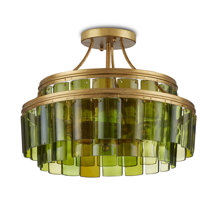 Currey and Company - 9000-0984 - Three Light Semi-Flush Mount - Contemporary Gold Leaf/Green