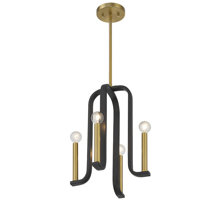 Savoy House - 7-5532-4-143 - Four Light Pendant - Archway - Matte Black with Warm Brass