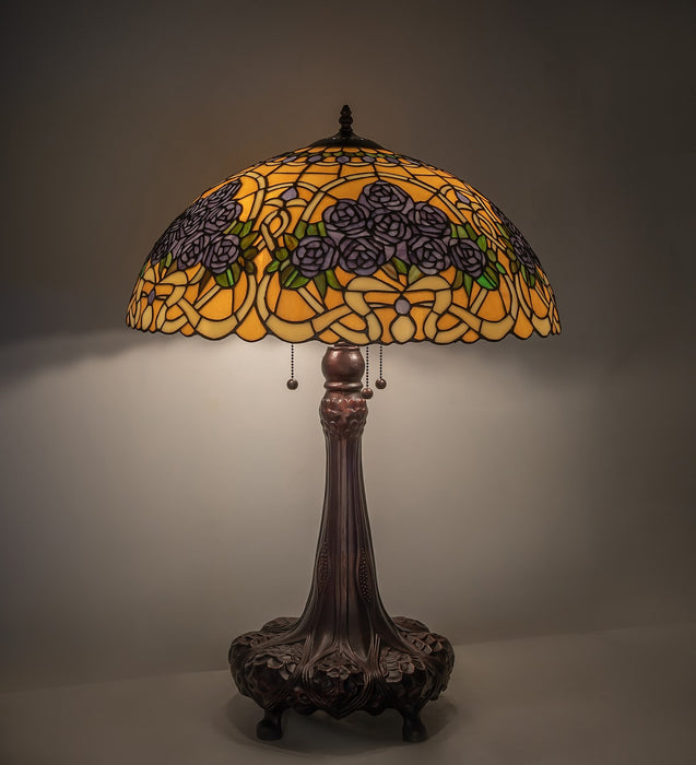 Meyda Tiffany - 261315 - Three Light Table Lamp - Rose Bouquet - Mahogany Bronze