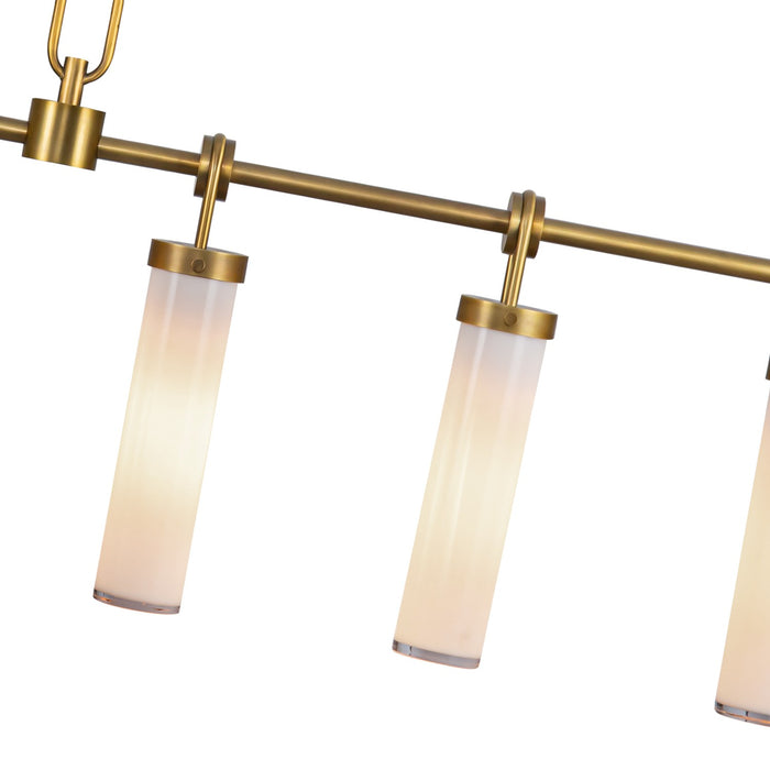 Alora - LP355652VBGO - Six Light Linear Pendant - Wynwood - Vintage Brass/Glossy Opal Glass