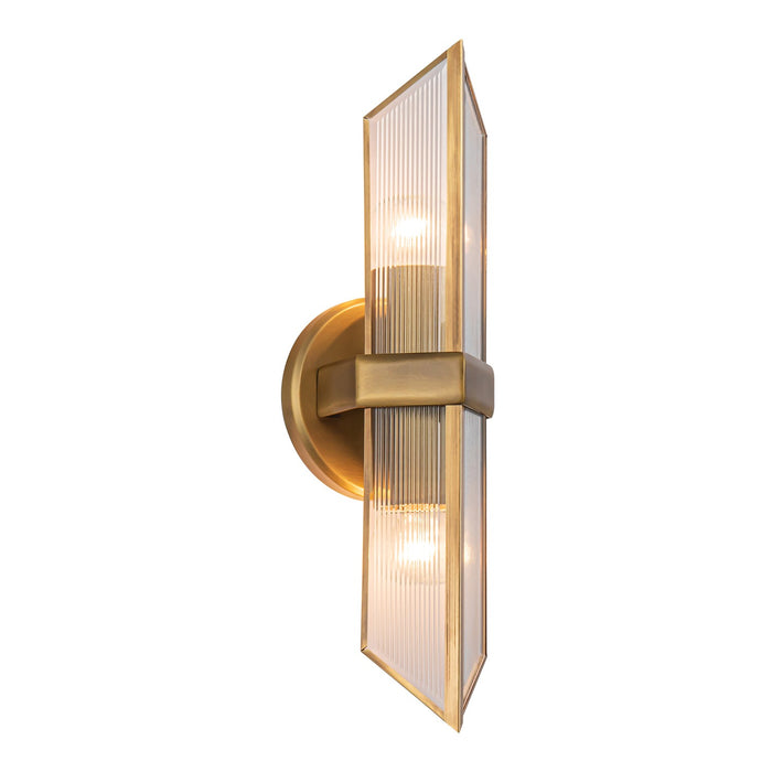 Alora - WV332815VBCR - Two Light Vanity - Cairo - Vintage Brass/Clear Ribbed Glass