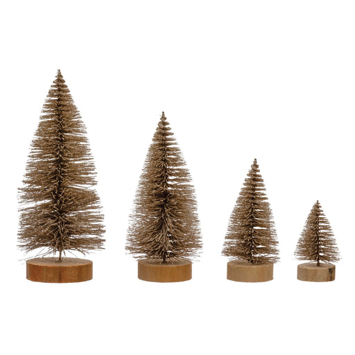 Bottle Brush Trees with Wood Bases, Set of 4